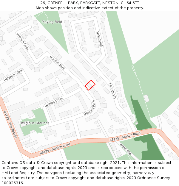 26, GRENFELL PARK, PARKGATE, NESTON, CH64 6TT: Location map and indicative extent of plot