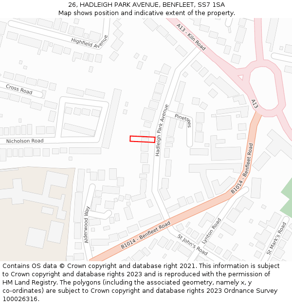 26, HADLEIGH PARK AVENUE, BENFLEET, SS7 1SA: Location map and indicative extent of plot