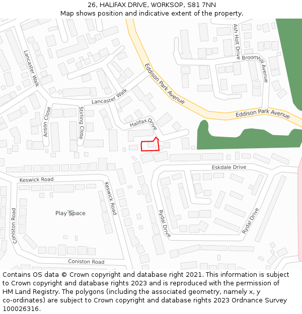 26, HALIFAX DRIVE, WORKSOP, S81 7NN: Location map and indicative extent of plot