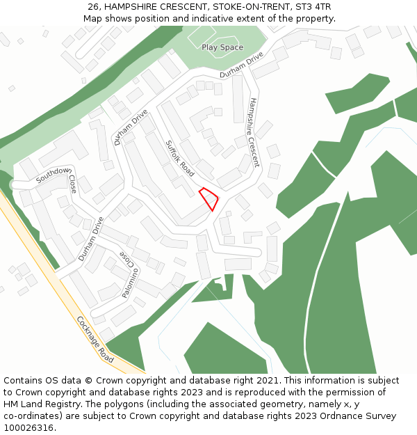 26, HAMPSHIRE CRESCENT, STOKE-ON-TRENT, ST3 4TR: Location map and indicative extent of plot