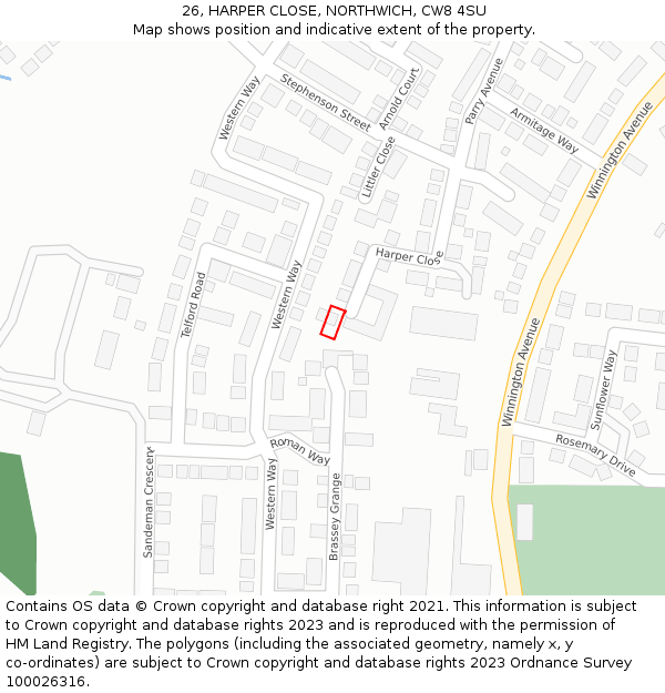 26, HARPER CLOSE, NORTHWICH, CW8 4SU: Location map and indicative extent of plot