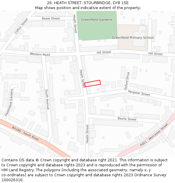 26, HEATH STREET, STOURBRIDGE, DY8 1SE: Location map and indicative extent of plot