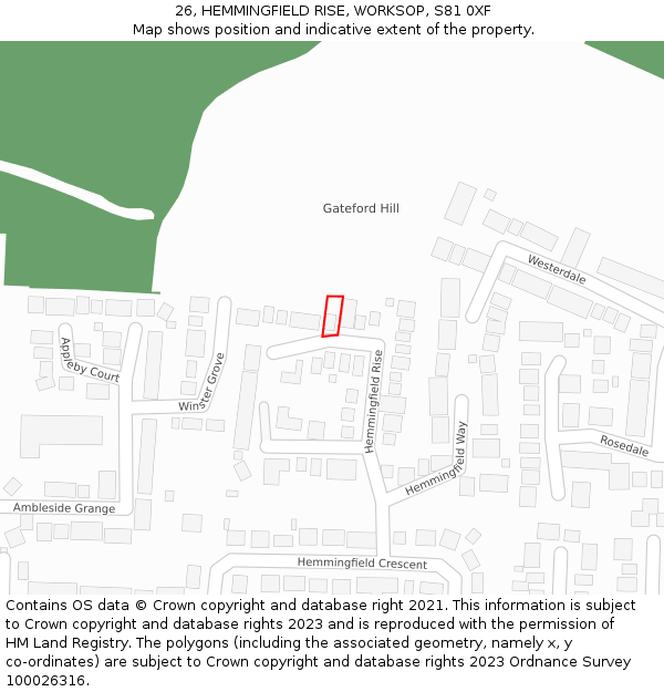 26, HEMMINGFIELD RISE, WORKSOP, S81 0XF: Location map and indicative extent of plot