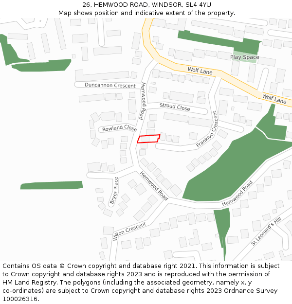 26, HEMWOOD ROAD, WINDSOR, SL4 4YU: Location map and indicative extent of plot