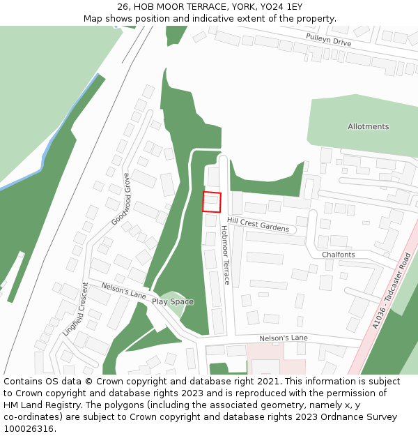 26, HOB MOOR TERRACE, YORK, YO24 1EY: Location map and indicative extent of plot