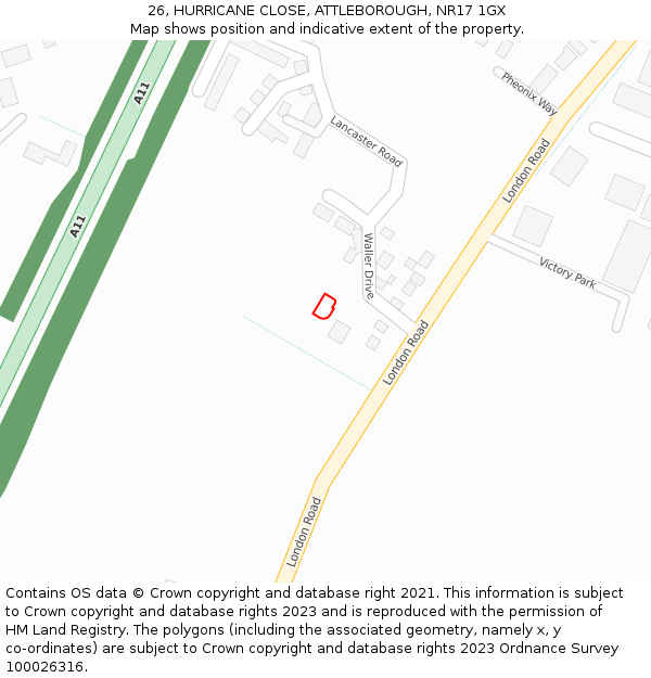 26, HURRICANE CLOSE, ATTLEBOROUGH, NR17 1GX: Location map and indicative extent of plot