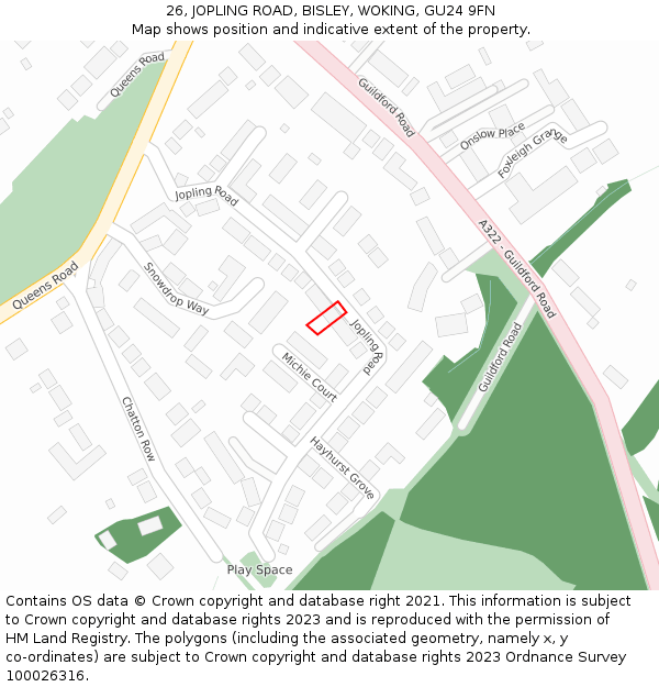 26, JOPLING ROAD, BISLEY, WOKING, GU24 9FN: Location map and indicative extent of plot