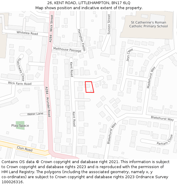 26, KENT ROAD, LITTLEHAMPTON, BN17 6LQ: Location map and indicative extent of plot