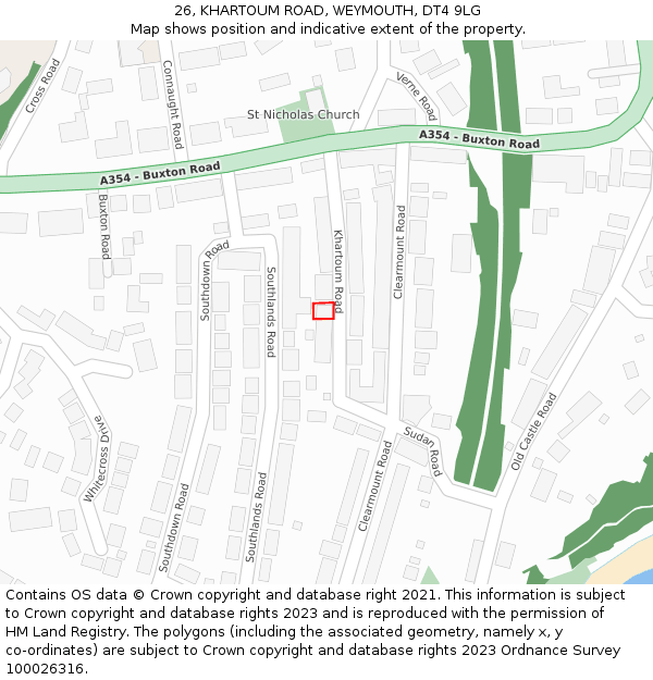 26, KHARTOUM ROAD, WEYMOUTH, DT4 9LG: Location map and indicative extent of plot