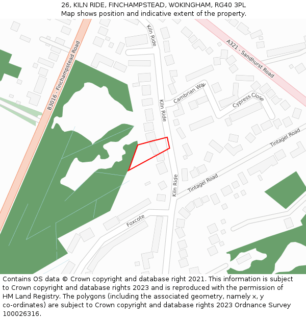 26, KILN RIDE, FINCHAMPSTEAD, WOKINGHAM, RG40 3PL: Location map and indicative extent of plot