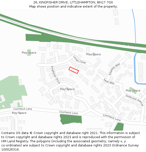 26, KINGFISHER DRIVE, LITTLEHAMPTON, BN17 7GX: Location map and indicative extent of plot