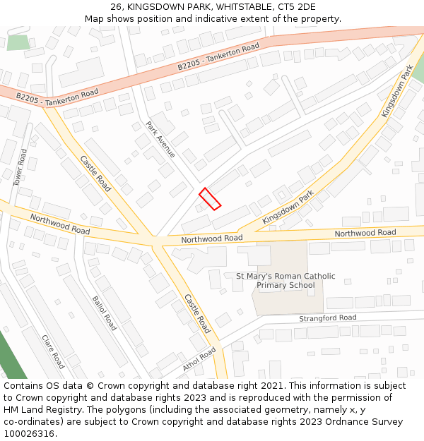 26, KINGSDOWN PARK, WHITSTABLE, CT5 2DE: Location map and indicative extent of plot