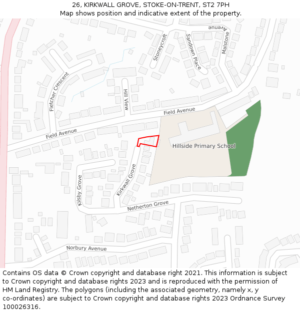 26, KIRKWALL GROVE, STOKE-ON-TRENT, ST2 7PH: Location map and indicative extent of plot