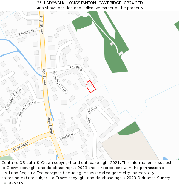 26, LADYWALK, LONGSTANTON, CAMBRIDGE, CB24 3ED: Location map and indicative extent of plot