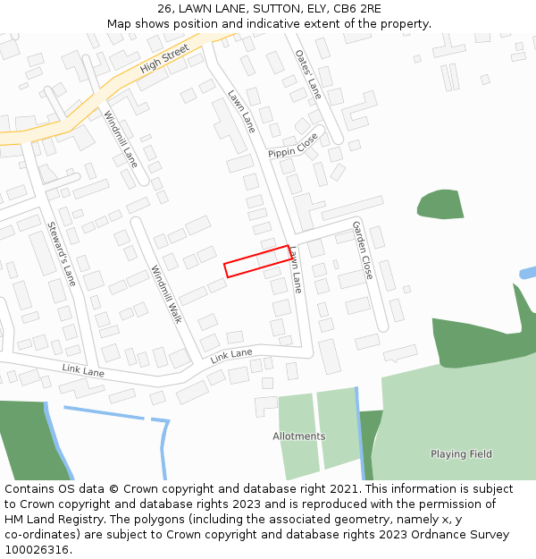 26, LAWN LANE, SUTTON, ELY, CB6 2RE: Location map and indicative extent of plot