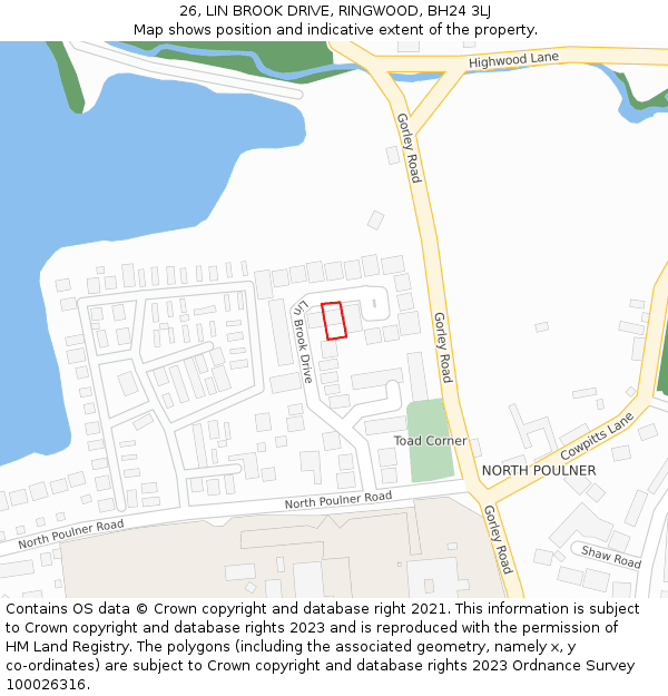 26, LIN BROOK DRIVE, RINGWOOD, BH24 3LJ: Location map and indicative extent of plot