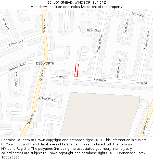 26, LONGMEAD, WINDSOR, SL4 5PZ: Location map and indicative extent of plot