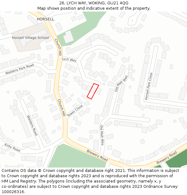 26, LYCH WAY, WOKING, GU21 4QG: Location map and indicative extent of plot