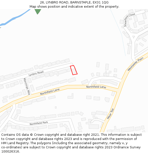 26, LYNBRO ROAD, BARNSTAPLE, EX31 1QG: Location map and indicative extent of plot