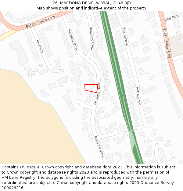 26, MACDONA DRIVE, WIRRAL, CH48 3JD: Location map and indicative extent of plot