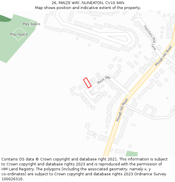 26, MAIZE WAY, NUNEATON, CV10 9AN: Location map and indicative extent of plot