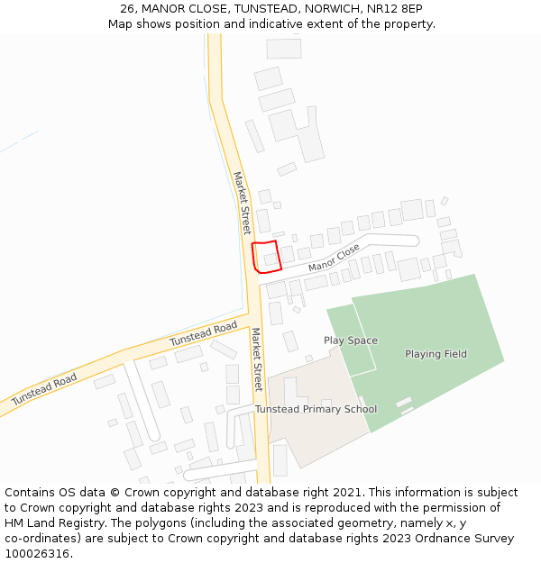 26, MANOR CLOSE, TUNSTEAD, NORWICH, NR12 8EP: Location map and indicative extent of plot