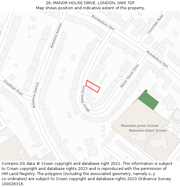 26, MANOR HOUSE DRIVE, LONDON, NW6 7DF: Location map and indicative extent of plot