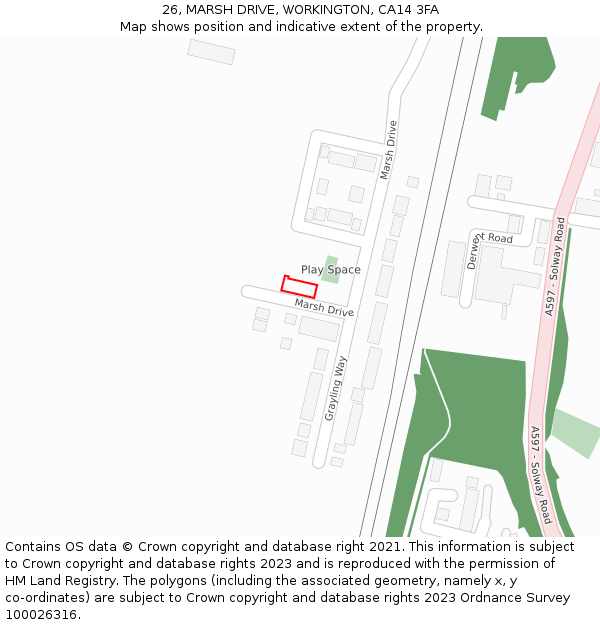 26, MARSH DRIVE, WORKINGTON, CA14 3FA: Location map and indicative extent of plot
