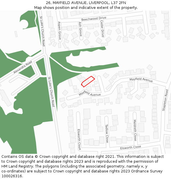 26, MAYFIELD AVENUE, LIVERPOOL, L37 2FN: Location map and indicative extent of plot