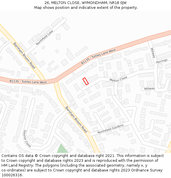 26, MELTON CLOSE, WYMONDHAM, NR18 0JW: Location map and indicative extent of plot
