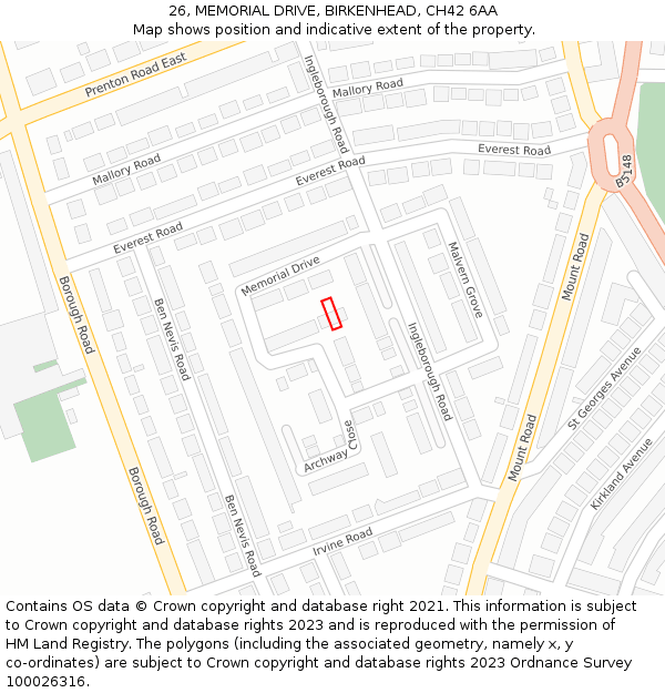 26, MEMORIAL DRIVE, BIRKENHEAD, CH42 6AA: Location map and indicative extent of plot