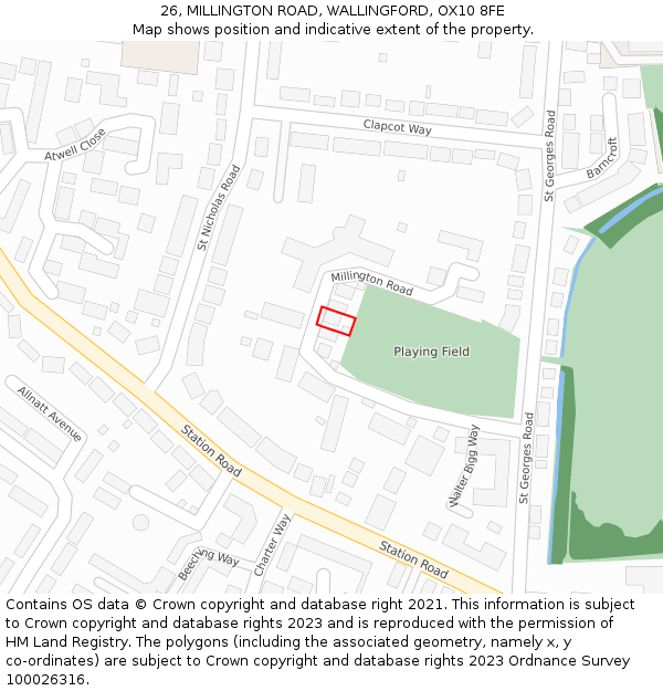 26, MILLINGTON ROAD, WALLINGFORD, OX10 8FE: Location map and indicative extent of plot