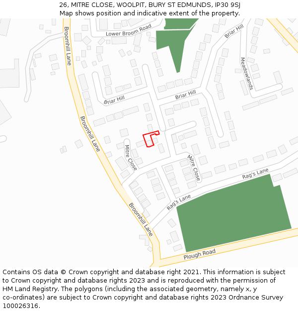 26, MITRE CLOSE, WOOLPIT, BURY ST EDMUNDS, IP30 9SJ: Location map and indicative extent of plot