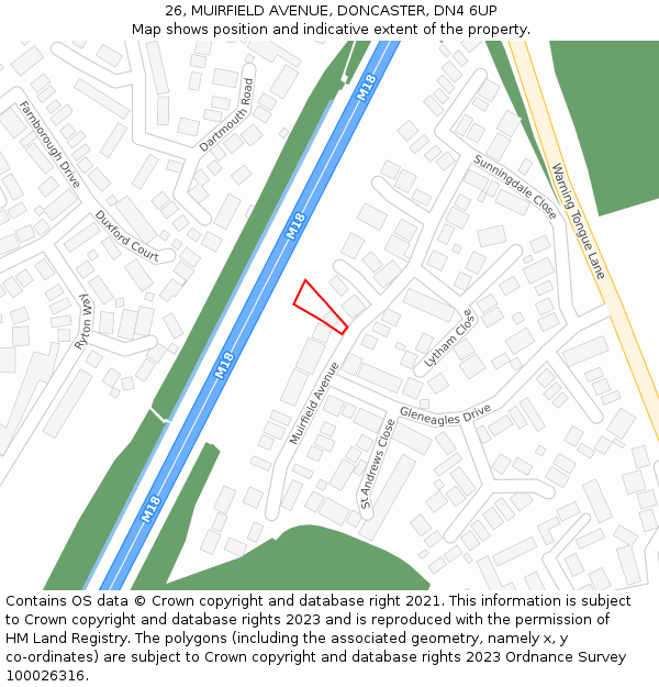 26, MUIRFIELD AVENUE, DONCASTER, DN4 6UP: Location map and indicative extent of plot