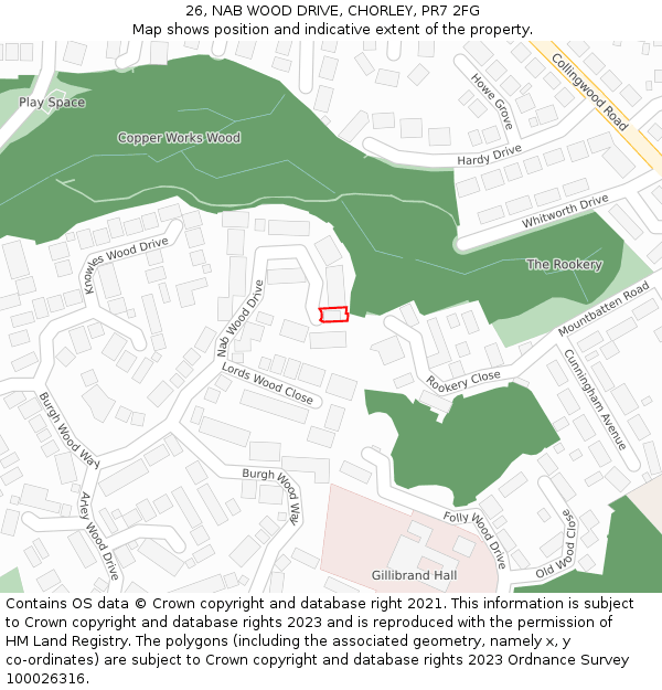 26, NAB WOOD DRIVE, CHORLEY, PR7 2FG: Location map and indicative extent of plot