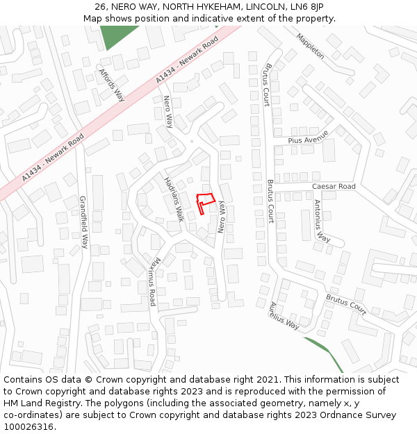 26, NERO WAY, NORTH HYKEHAM, LINCOLN, LN6 8JP: Location map and indicative extent of plot