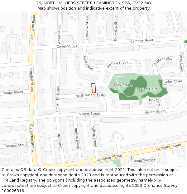 26, NORTH VILLIERS STREET, LEAMINGTON SPA, CV32 5XY: Location map and indicative extent of plot