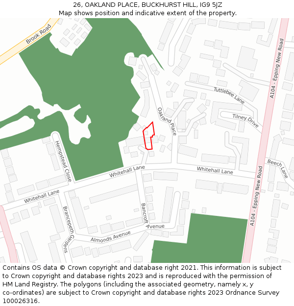 26, OAKLAND PLACE, BUCKHURST HILL, IG9 5JZ: Location map and indicative extent of plot
