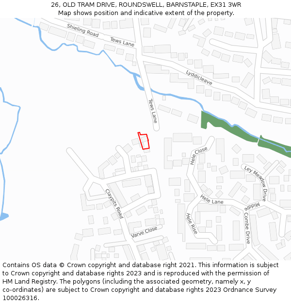 26, OLD TRAM DRIVE, ROUNDSWELL, BARNSTAPLE, EX31 3WR: Location map and indicative extent of plot