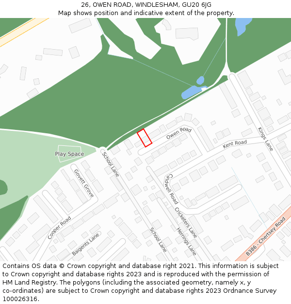 26, OWEN ROAD, WINDLESHAM, GU20 6JG: Location map and indicative extent of plot