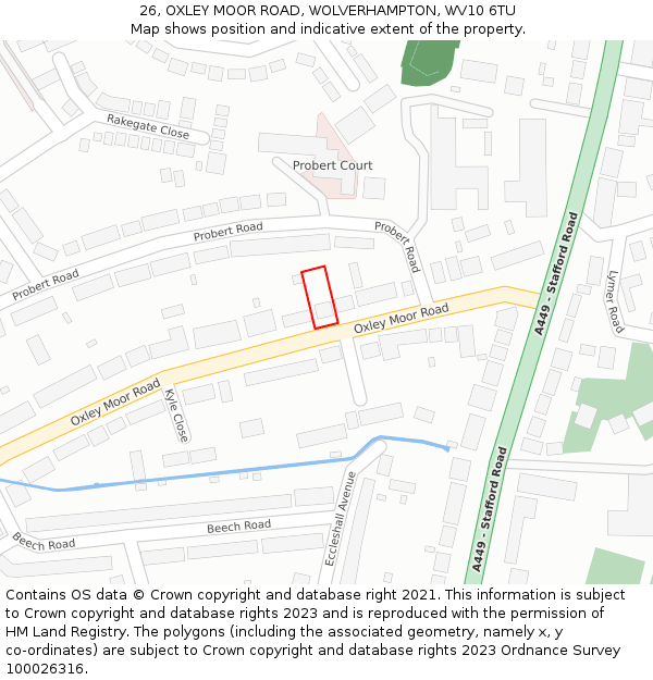 26, OXLEY MOOR ROAD, WOLVERHAMPTON, WV10 6TU: Location map and indicative extent of plot
