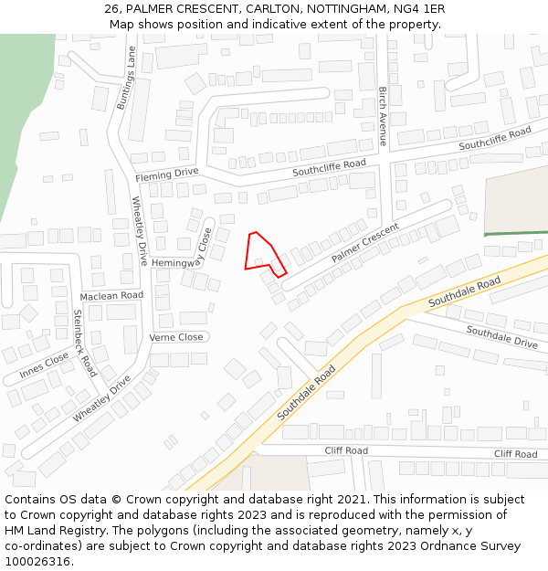 26, PALMER CRESCENT, CARLTON, NOTTINGHAM, NG4 1ER: Location map and indicative extent of plot