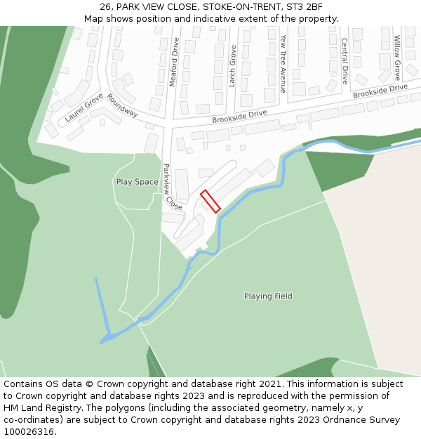 26, PARK VIEW CLOSE, STOKE-ON-TRENT, ST3 2BF: Location map and indicative extent of plot