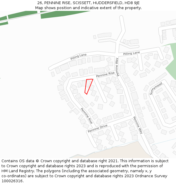 26, PENNINE RISE, SCISSETT, HUDDERSFIELD, HD8 9JE: Location map and indicative extent of plot