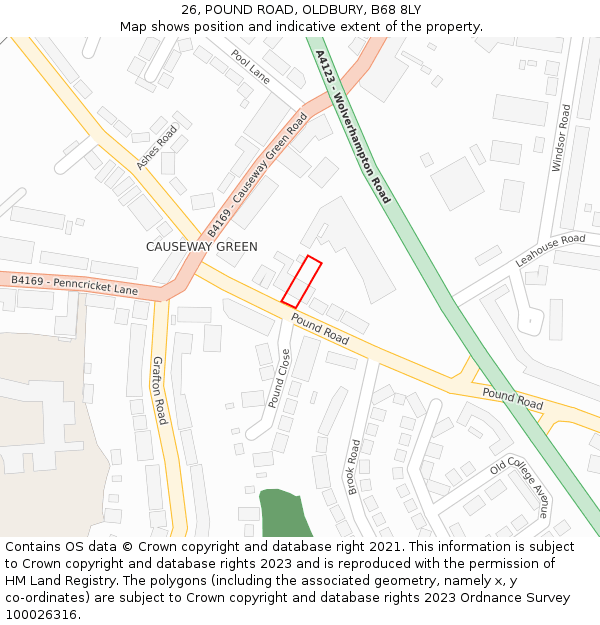 26, POUND ROAD, OLDBURY, B68 8LY: Location map and indicative extent of plot