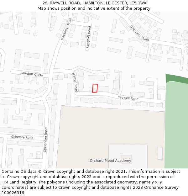 26, RAYWELL ROAD, HAMILTON, LEICESTER, LE5 1WX: Location map and indicative extent of plot