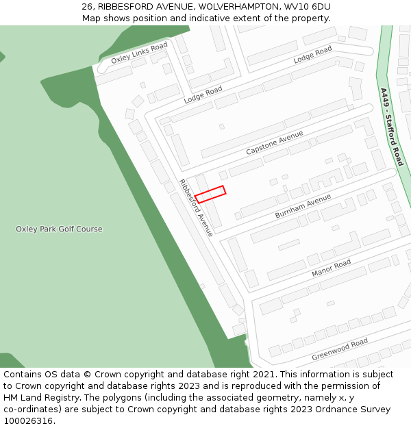 26, RIBBESFORD AVENUE, WOLVERHAMPTON, WV10 6DU: Location map and indicative extent of plot