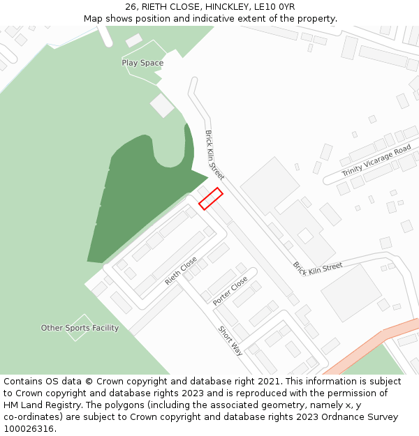 26, RIETH CLOSE, HINCKLEY, LE10 0YR: Location map and indicative extent of plot