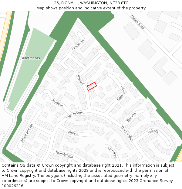 26, RIGNALL, WASHINGTON, NE38 8TG: Location map and indicative extent of plot