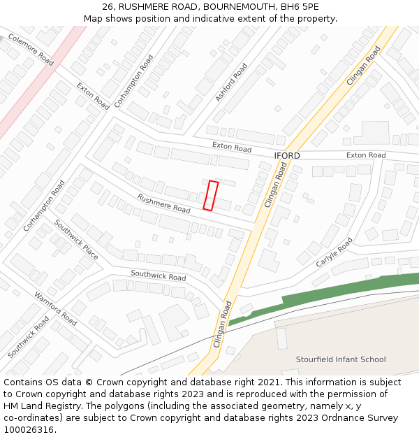 26, RUSHMERE ROAD, BOURNEMOUTH, BH6 5PE: Location map and indicative extent of plot